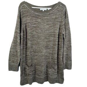 Eight Eight Eight Sweater Sz XL Striped Pockets Long Sleeve Boat Neck Pullover